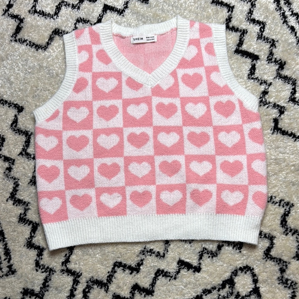 SHEIN Pink and White Heart Tank Top